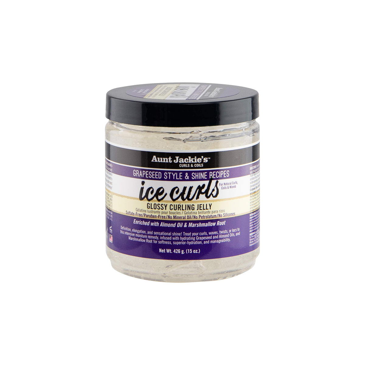 Aunt Jackie's Ice Curls Glossy Curling Jelly, en klar beholder med stylinggelé til krøller og bølger. 