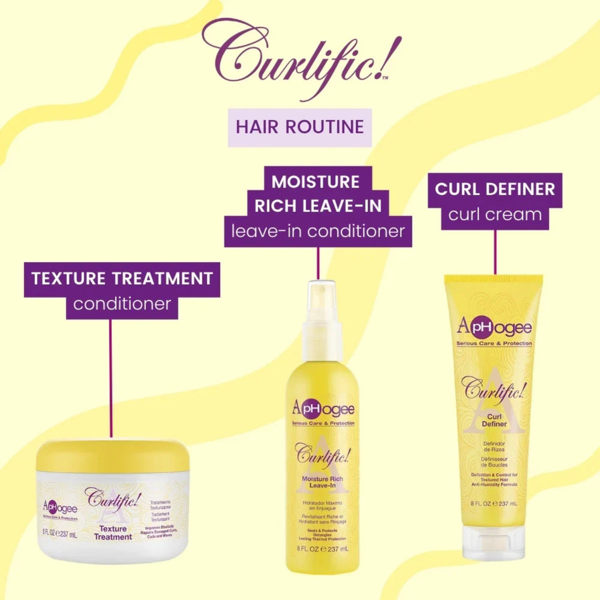 ApHogee Curlific Moisture Rich Leave-In 237ml – hårrutine med Texture Treatment, leave-in conditioner og Curl Definer.