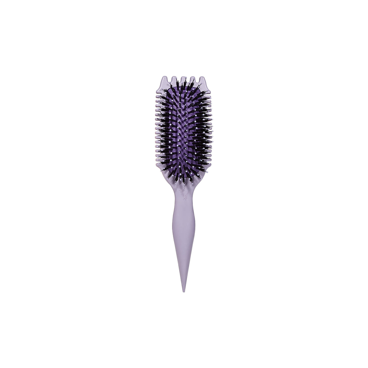 Lilla Bounce Curl Volume EdgeLift Brush med tætte sorte børstepigge og spids håndtag til præcis styling.