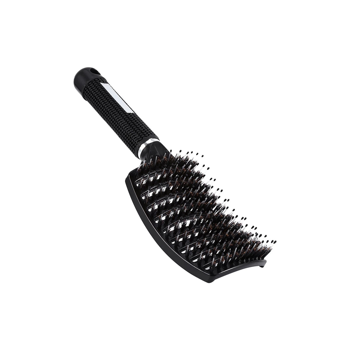 Sort Curlease Curve Brush med buet børstehoved og fleksible pigge, designet til at forme krøller, give volumen og skånsomt rede håret ud.