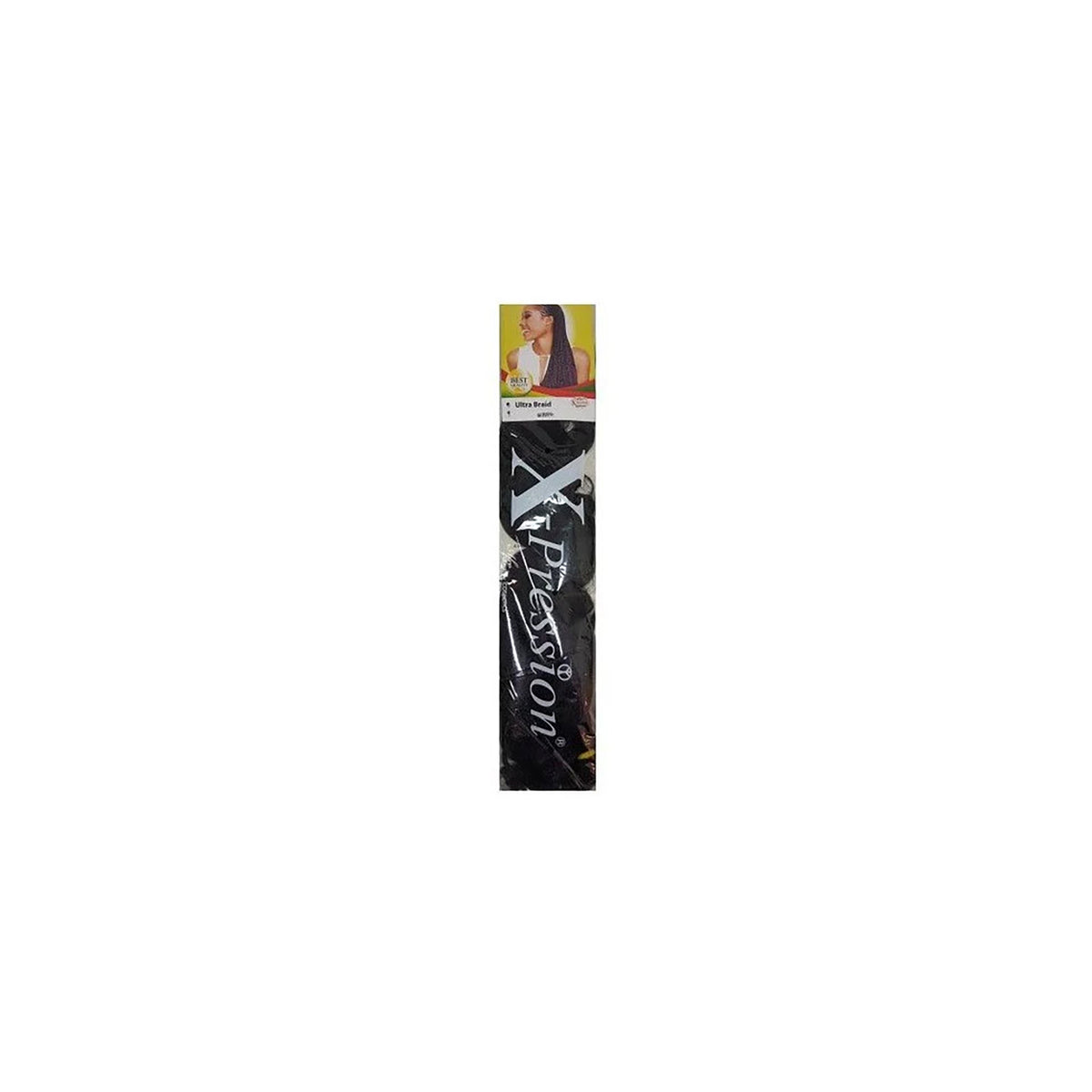 X-Pression Ultra Braid 1: Jet Black syntetisk flettemateriale lavet af 100% Kanekalon fiber, ideel til box braids og andre flettestilarter.
